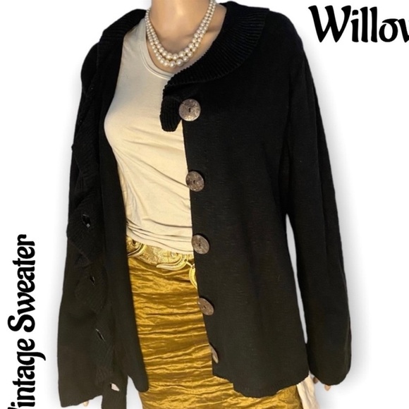 Willow VTG SWEATER CARDIGAN RUFFLE COLLAR DOUBLE BREASTED PEARL BUTTONS - Picture 4 of 9